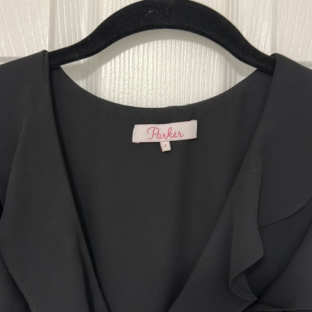 Parker Black SURPLICE TIE FRONT COCKTAIL 🍸 long sleeve Mini DRESS size 2 🏖️ - Picture 5 of 12
